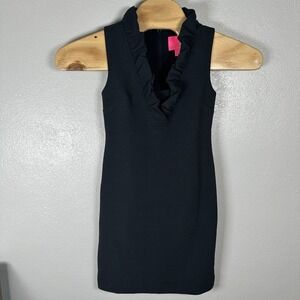 LILLY PULITZER TISBURY Womens XXS Black Ruffle V-Neck Sleeveless Shift Dress